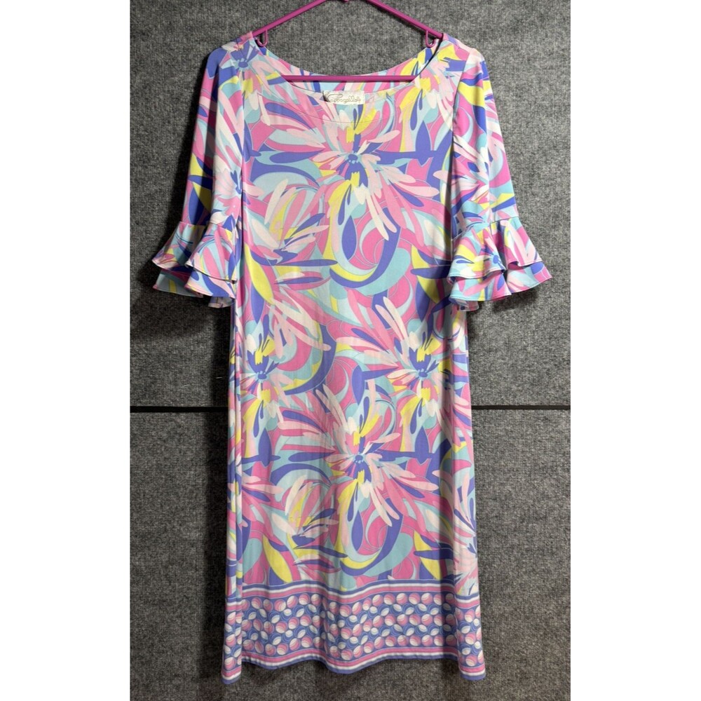Pappagallo Multicolor Abstract Print Shift Dress Women's Medium Flutter Sleeve